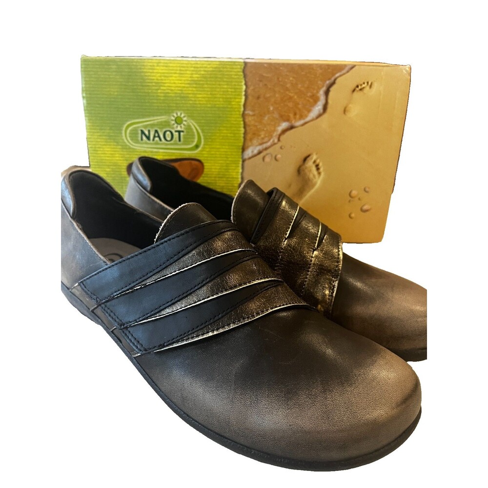 NAOT Womens 41 US 10 Rapoka Grey Black Metal Mat Leather Distressed Shoes NEW